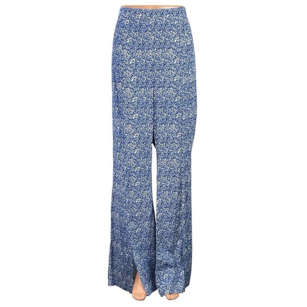 NEW Valija Cascals Blue High Waisted Front Slit Boho Wide Leg Trousers Pants L